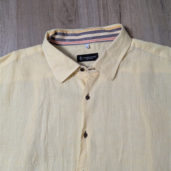 Leonardo Valenti Size 4XL Linen Shirt Made In Italy Long Sleeve Yellow Coastal - Picture 4 of 8